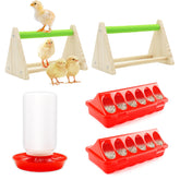 GIFANK chick feeder and waterer kit contents arranged for organized feeding in a cozy brooder.