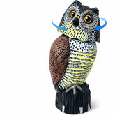 GiftExpress owl decoy front view deters birds in the garden with lifelike realism.