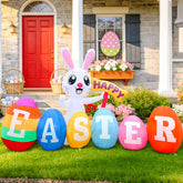 GIGLIM 7ft Easter Bunny with eggs glows warmly for yard visibility.