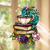 GIKZO Book Dragon sun catcher glows in sunlight, adding a bookish charm to any window.