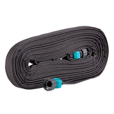 Gilmour 50ft flat weeper hose rolled for easy storage and space-saving use.