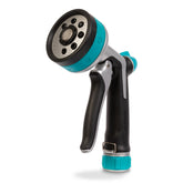 Gilmour heavy duty front-control nozzle with eight spray patterns for versatile watering.