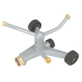 Gilmour heavy duty spinning sprinkler head whirls for 360-degree coverage in beds.