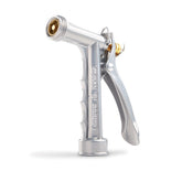 Gilmour metal front-threaded hose nozzle, front view, built for durable frequent-use outdoor cleaning.