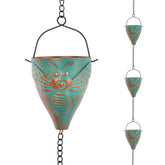 giole 10ft rain chain with bee cups visible on exterior, adds decorative drainage