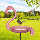giole pink flamingo bird bath with 12-inch dish attracts birds for drinking and bathing