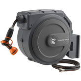 Giraffe Tools retractable garden hose reel mounted on wall for tidy watering