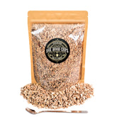 G & J's Finest oak chips in a bag with spoon for smoking