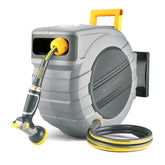 GLAHODEN retractable hose reel mounted on wall with a 100 ft hose for efficient watering