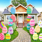 GlikCeil Easter colorful egg signs with stakes brighten your yard for a festive, welcoming look.