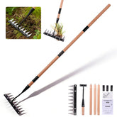 GlimHirVox Gardenia iron weeding rake with 9 tines for deep weed removal.
