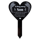 GLOBLELAND heart-shaped son garden stake memorial in acrylic for cemetery decor.
