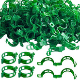 GOFULLHOME plant support clips close-up in green, highlighting durable plastic and secure grip.
