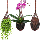 Gogeffor Hanging Orchid Planter 3-Pack with adjustable hook for balcony displays.