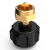 Gogoonike propane refill adapter connected to a 1 lb tank for easy on-site refills.