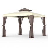 GOJOOASIS patio gazebo 10x10 beige fabric provides cool shade for outdoor gatherings.