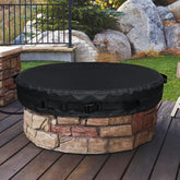 GoldenRaindrop round fire pit cover protects built-in pits from rain and debris.