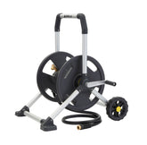 Gorilla Carts 200 ft hose reel with rust-proof aluminum frame.