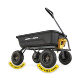 Gorilla Carts heavy-duty dump cart with tilt bed for easy unloading on outdoor projects.