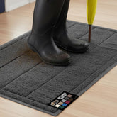 GORILLA GRIP Dirt Grabber Mesh Weave mat at entryway captures dirt for cleaner floors.