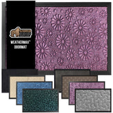 GORILLA GRIP WeatherMAX doormat in purple confetti daisy captures dirt at entryways with easy cleaning
