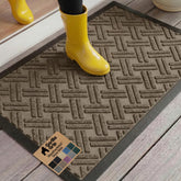Gorilla Grip WeatherMAX doormat taupe basket-weave texture for dirt control at entry.