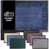 GORILLA GRIP WeatherMAX navy doormat with keys pattern protects entry from dirt and moisture.