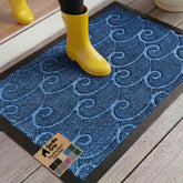 Gorilla Grip WeatherMAX doormat with ocean blue waves at entry, durable all-season protection.