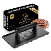 Gourmet Easy grill press top view showing durable cast iron for even cooking