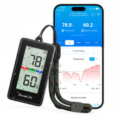 GoveeLife outdoor-indoor thermometer-hygrometer with LCD display for quick readings outdoors.