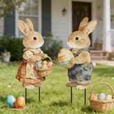 GPGHE Easter bunny couple stake—front view for charming garden display.