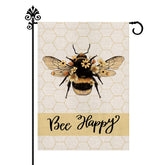 GPGHE Bee Happy flag displays vibrant bee and flowers for outdoor charm