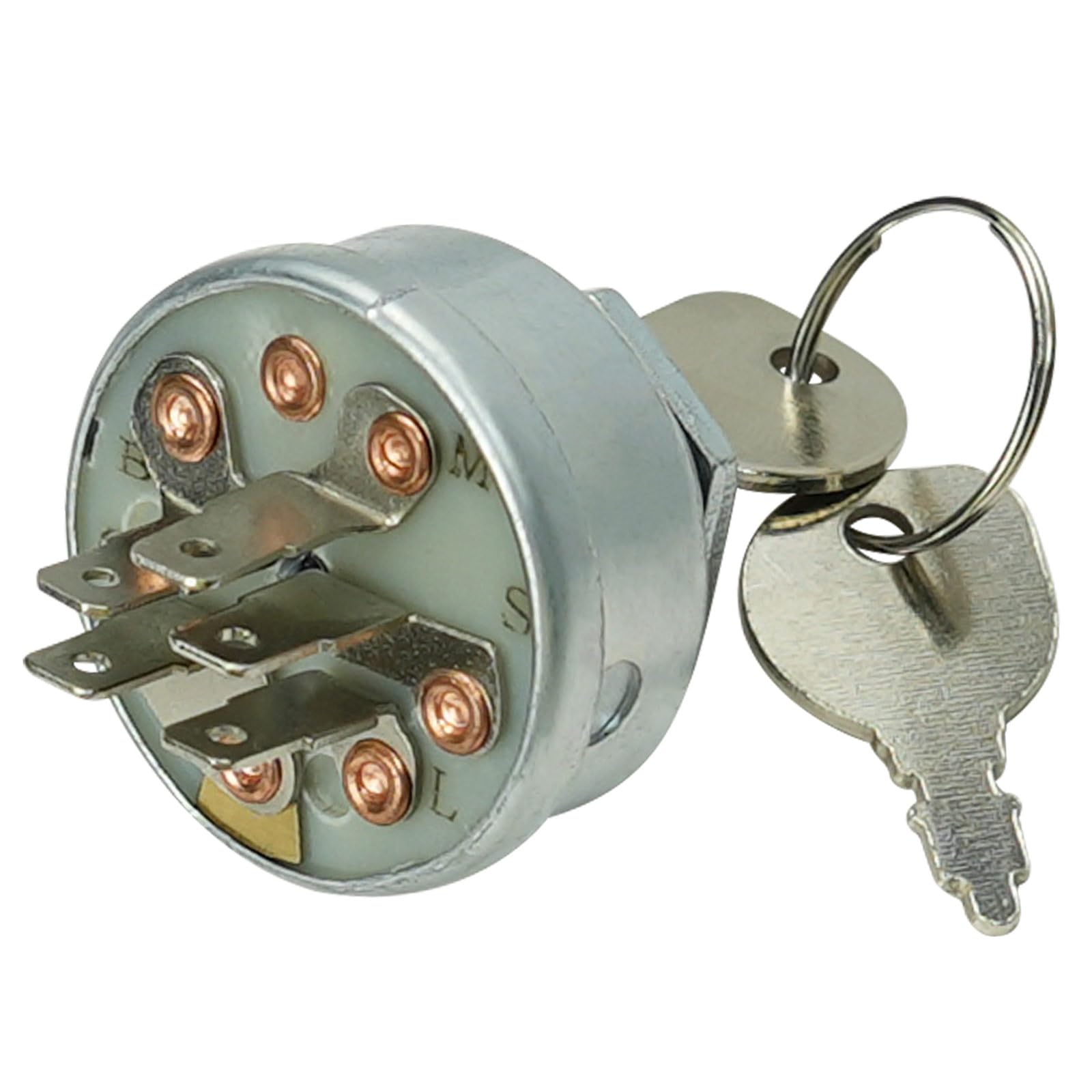 Gradora riding mower ignition switch front view with 3-position design for simple starts.
