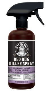 Grandpa Gus's Natural Bed Bug Spray on mattress seams for fast, plant-based pest control.