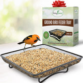 Gray Bunny ground bird feeder tray with steel mesh for mess-free feeding