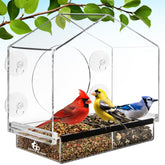 Gray Bunny window bird feeder with suction cups securely attached for a stable setup