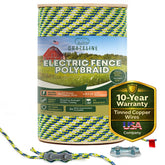 Grazeline electric fence polybraid quarter-inch close-up highlights durable braiding for dependable conductivity.