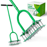 GrdnCare aerator with 15 iron spikes for deep soil penetration and aeration.