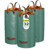 GreatBuddy 32-gallon leaf bag upright for easy loading during yard cleanup.
