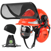 Green Devil chainsaw safety helmet front view with visor for full head protection