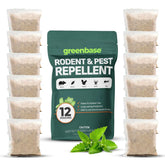 Greenbase 12-pack natural rodent repellent pouches with peppermint repels mice safely indoors.