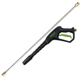 Greenworks metal spray gun with ergonomic handle for fatigue-free extended cleaning.