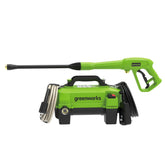 Greenworks 1700 PSI pressure washer front view highlighting compact storage