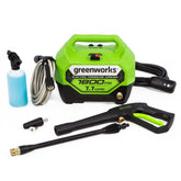 Greenworks 1800 PSI electric pressure washer front view for easy home cleaning.