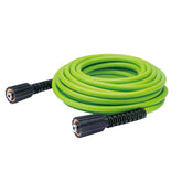Greenworks 35ft high-pressure hose extended for wide-area cleaning and increased reach.