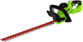 Greenworks 40V hedge trimmer front view for easy cordless trimming.