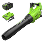 Greenworks 40V brushless leaf blower front view for easy yard cleanup