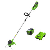 Greenworks 40V trimmer with a 12 inch cutting path for precise edging.