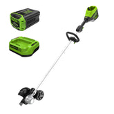 Greenworks 60V edger with 8-inch steel blade for precise lawn edges.