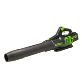 Greenworks 80V leaf blower front view for quick driveway debris cleanup.